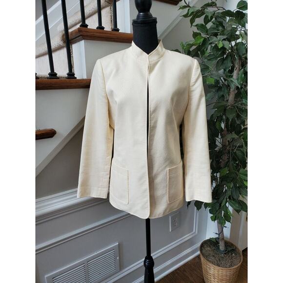 Anne Klein Women's Cream 100% Cotton Formal Long Sleeve Collared Coat Size 12 - Picture 1 of 13